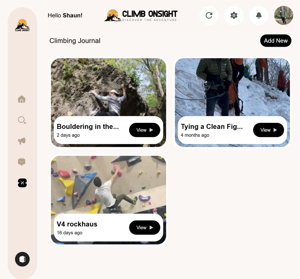 Screenshot of Climbing Journal